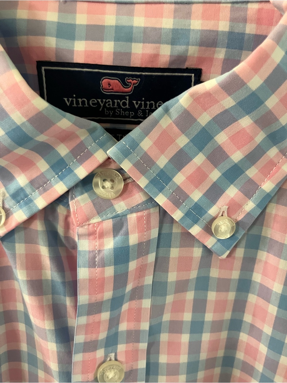 Vineyard Vines Pastel Pink and Blue Gingham Button-Down Shirt